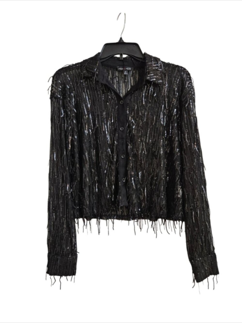 Stunning Black Sequin Button-Up Blouse-Size Medium